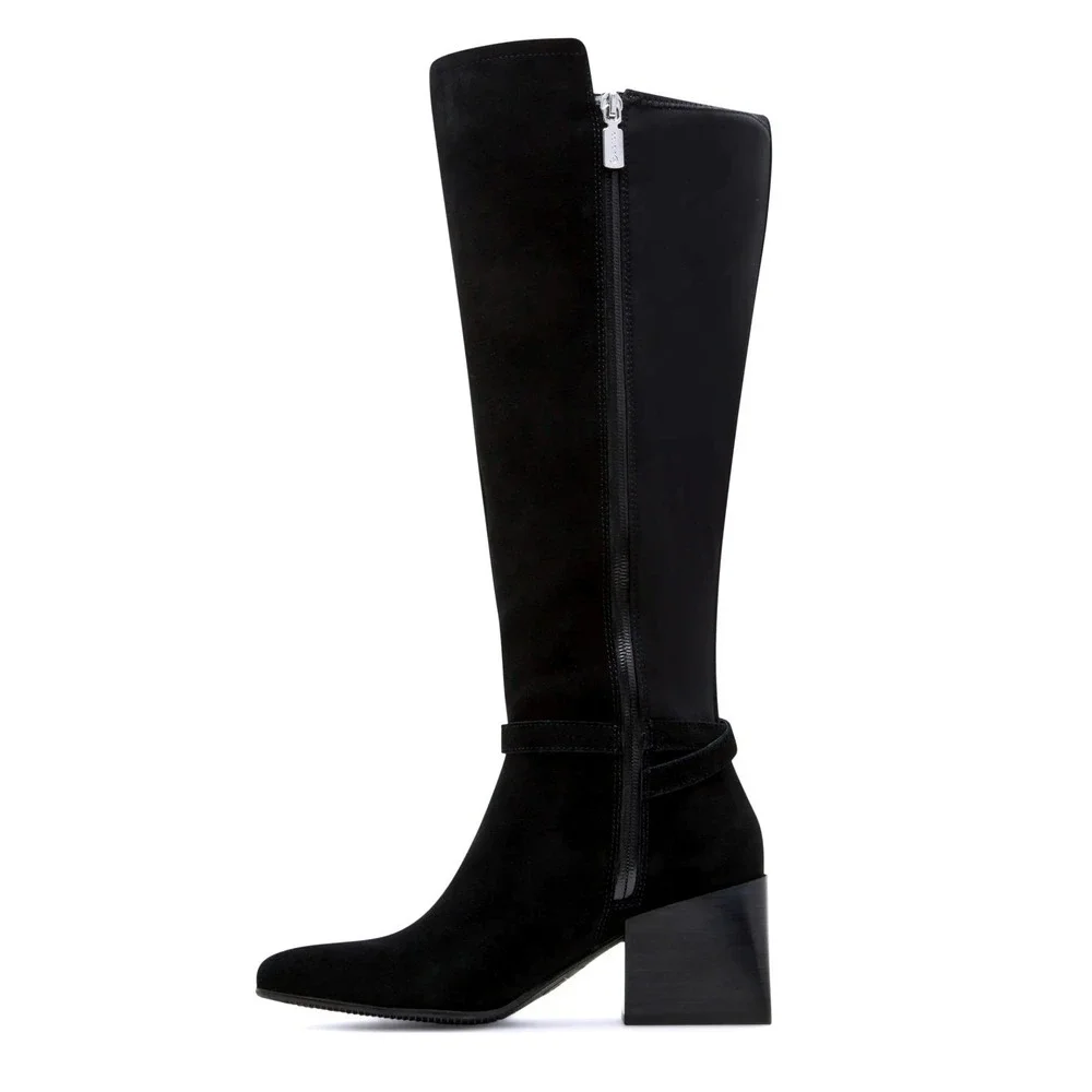 Blondo Twyla Black Suede Waterproof Tall Boots Block‎ Heel Womens 8.5 M New